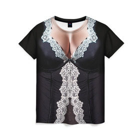 Женская футболка 3D с принтом Костюм горничной в Белгороде, 100% полиэфир ( синтетическое хлопкоподобное полотно) | прямой крой, круглый вырез горловины, длина до линии бедер | год | горничная | грудь | домработница | костюм | новый | ролевые | тело