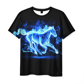 Мужская футболка 3D с принтом Ледяной конь в Белгороде, 100% полиэфир | прямой крой, круглый вырез горловины, длина до линии бедер | арт | лёд | лошадь | огонь | пламя