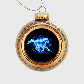 Стеклянный ёлочный шар с принтом Ледяной конь в Белгороде, Стекло | Диаметр: 80 мм | Тематика изображения на принте: арт | лёд | лошадь | огонь | пламя