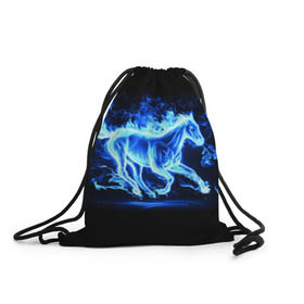 Рюкзак-мешок 3D с принтом Ледяной конь в Белгороде, 100% полиэстер | плотность ткани — 200 г/м2, размер — 35 х 45 см; лямки — толстые шнурки, застежка на шнуровке, без карманов и подкладки | Тематика изображения на принте: арт | лёд | лошадь | огонь | пламя