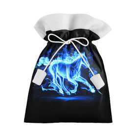 Подарочный 3D мешок с принтом Ледяной конь в Белгороде, 100% полиэстер | Размер: 29*39 см | Тематика изображения на принте: арт | лёд | лошадь | огонь | пламя