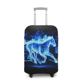 Чехол для чемодана 3D с принтом Ледяной конь в Белгороде, 86% полиэфир, 14% спандекс | двустороннее нанесение принта, прорези для ручек и колес | арт | лёд | лошадь | огонь | пламя