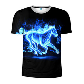 Мужская футболка 3D спортивная с принтом Ледяной конь в Белгороде, 100% полиэстер с улучшенными характеристиками | приталенный силуэт, круглая горловина, широкие плечи, сужается к линии бедра | арт | лёд | лошадь | огонь | пламя