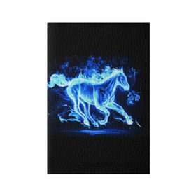 Обложка для паспорта матовая кожа с принтом Ледяной конь в Белгороде, натуральная матовая кожа | размер 19,3 х 13,7 см; прозрачные пластиковые крепления | Тематика изображения на принте: арт | лёд | лошадь | огонь | пламя