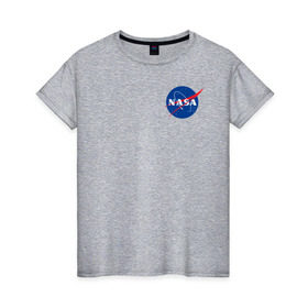 Женская футболка хлопок с принтом NASA в Белгороде, 100% хлопок | прямой крой, круглый вырез горловины, длина до линии бедер, слегка спущенное плечо | астронавты | космос | наса