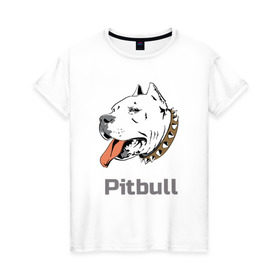 Женская футболка хлопок с принтом Питбуль в Белгороде, 100% хлопок | прямой крой, круглый вырез горловины, длина до линии бедер, слегка спущенное плечо | пес | собака
