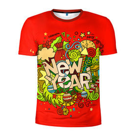 Мужская футболка 3D спортивная с принтом New Year в Белгороде, 100% полиэстер с улучшенными характеристиками | приталенный силуэт, круглая горловина, широкие плечи, сужается к линии бедра | 2016 | new year | год | новогодний | новый | подарок | с новым годом