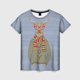 Женская футболка 3D с принтом Олень в Белгороде, 100% полиэфир ( синтетическое хлопкоподобное полотно) | прямой крой, круглый вырез горловины, длина до линии бедер | 2016 | christmas | hipster | new year | животные | нг | новый год | олень | рождество | с новым годом | хипстер
