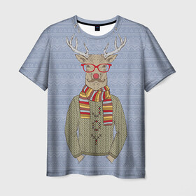 Мужская футболка 3D с принтом Олень в Белгороде, 100% полиэфир | прямой крой, круглый вырез горловины, длина до линии бедер | 2016 | christmas | hipster | new year | животные | нг | новый год | олень | рождество | с новым годом | хипстер