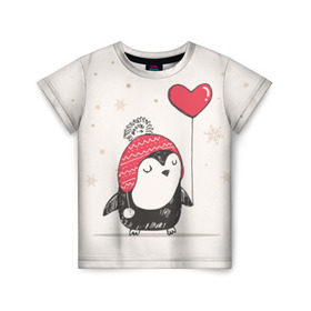 Детская футболка 3D с принтом Пингвин с шариком в Белгороде, 100% гипоаллергенный полиэфир | прямой крой, круглый вырез горловины, длина до линии бедер, чуть спущенное плечо, ткань немного тянется | пингвин