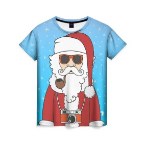 Женская футболка 3D с принтом Дед мороз в Белгороде, 100% полиэфир ( синтетическое хлопкоподобное полотно) | прямой крой, круглый вырез горловины, длина до линии бедер | 2016 | christmas | hipster | new year | дед мороз | животные | нг | новый год | рождество | с новым годом | санта | хипстер