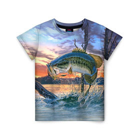Детская футболка 3D с принтом Рыба в Белгороде, 100% гипоаллергенный полиэфир | прямой крой, круглый вырез горловины, длина до линии бедер, чуть спущенное плечо, ткань немного тянется | fishing | рыба | рыбак | рыбалка | туризм