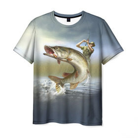 Мужская футболка 3D с принтом Щука в Белгороде, 100% полиэфир | прямой крой, круглый вырез горловины, длина до линии бедер | fishing | рыба | рыбак | рыбалка | туризм | щука