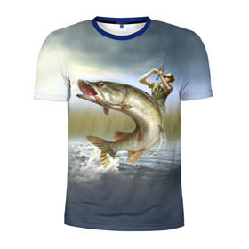 Мужская футболка 3D спортивная с принтом Щука в Белгороде, 100% полиэстер с улучшенными характеристиками | приталенный силуэт, круглая горловина, широкие плечи, сужается к линии бедра | Тематика изображения на принте: fishing | рыба | рыбак | рыбалка | туризм | щука