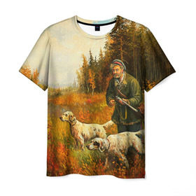 Мужская футболка 3D с принтом Охота в Белгороде, 100% полиэфир | прямой крой, круглый вырез горловины, длина до линии бедер | hunting | камуфляж | охота | охотник | собака | туризм