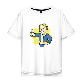 Мужская футболка хлопок Oversize с принтом Vault Boy в Белгороде, 100% хлопок | свободный крой, круглый ворот, “спинка” длиннее передней части | boy | fallout | pip | vault | vault boyубежище | фаллаут