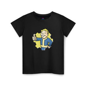 Детская футболка хлопок с принтом Vault Boy в Белгороде, 100% хлопок | круглый вырез горловины, полуприлегающий силуэт, длина до линии бедер | boy | fallout | pip | vault | vault boyубежище | фаллаут