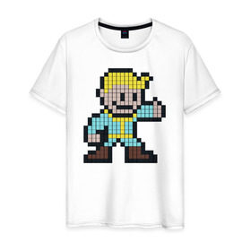 Мужская футболка хлопок с принтом VAULT BOY PIXEL! в Белгороде, 100% хлопок | прямой крой, круглый вырез горловины, длина до линии бедер, слегка спущенное плечо. | 