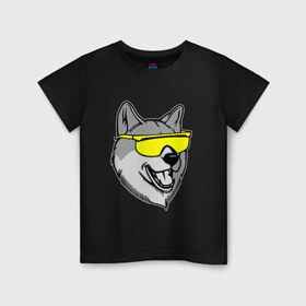 Детская футболка хлопок с принтом Хаски в очках в Белгороде, 100% хлопок | круглый вырез горловины, полуприлегающий силуэт, длина до линии бедер | голова | животные | очки | пес | собака | хаски