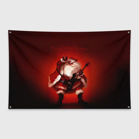 Флаг-баннер с принтом Дед Мороз рокер в Белгороде, 100% полиэстер | размер 67 х 109 см, плотность ткани — 95 г/м2; по краям флага есть четыре люверса для крепления | heavy metal | rock | santa claus | дед мороз | рок | с новым годом | санта | санта клаус