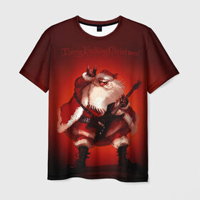 Мужская футболка 3D с принтом Дед мороз рокер в Белгороде, 100% полиэфир | прямой крой, круглый вырез горловины, длина до линии бедер | heavy metal | rock | santa claus | дед мороз | рок | с новым годом | санта | санта клаус