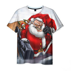 Мужская футболка 3D с принтом Дед мороз рокер в Белгороде, 100% полиэфир | прямой крой, круглый вырез горловины, длина до линии бедер | heavy metal | rock | santa claus | дед мороз | рок | с новым годом | санта | санта клаус