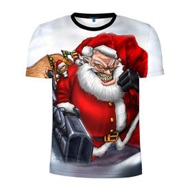 Мужская футболка 3D спортивная с принтом Дед мороз рокер в Белгороде, 100% полиэстер с улучшенными характеристиками | приталенный силуэт, круглая горловина, широкие плечи, сужается к линии бедра | heavy metal | rock | santa claus | дед мороз | рок | с новым годом | санта | санта клаус