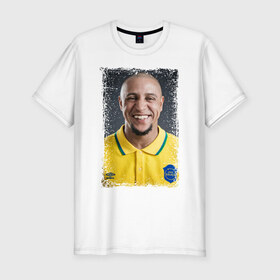 Мужская футболка премиум с принтом Roberto Carlos (retro style) в Белгороде, 92% хлопок, 8% лайкра | приталенный силуэт, круглый вырез ворота, длина до линии бедра, короткий рукав | бразилия