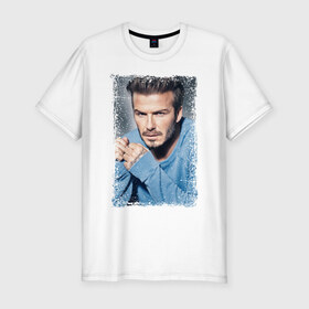 Мужская футболка премиум с принтом David Beckham (retro style) в Белгороде, 92% хлопок, 8% лайкра | приталенный силуэт, круглый вырез ворота, длина до линии бедра, короткий рукав | david beckham | retro style | англия | дэвид бекхэм | лига чемпионов | мадрид | мю | реал | футбол