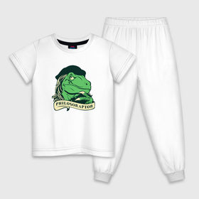 Детская пижама хлопок с принтом Philosoraptor в Белгороде, 100% хлопок |  брюки и футболка прямого кроя, без карманов, на брюках мягкая резинка на поясе и по низу штанин
 | динозавр | наука | учитель | философия