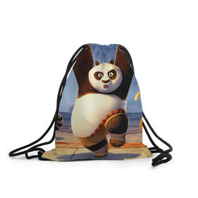 Рюкзак-мешок 3D с принтом Кунг фу панда в Белгороде, 100% полиэстер | плотность ткани — 200 г/м2, размер — 35 х 45 см; лямки — толстые шнурки, застежка на шнуровке, без карманов и подкладки | Тематика изображения на принте: kung fu | kung fu panda | panda | кунг фу | кунг фу панда | кунгфу | панда. кунг фу | по