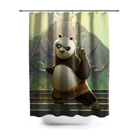 Штора 3D для ванной с принтом Кунг фу панда в Белгороде, 100% полиэстер | плотность материала — 100 г/м2. Стандартный размер — 146 см х 180 см. По верхнему краю — пластиковые люверсы для креплений. В комплекте 10 пластиковых колец | kung fu | kung fu panda | panda | кунг фу | кунг фу панда | кунгфу | панда. кунг фу | по