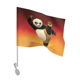 Флаг для автомобиля с принтом Кунг фу панда в Белгороде, 100% полиэстер | Размер: 30*21 см | kung fu | kung fu panda | panda | кунг фу | кунг фу панда | кунгфу | панда. кунг фу | по