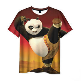 Мужская футболка 3D с принтом Кунг фу панда в Белгороде, 100% полиэфир | прямой крой, круглый вырез горловины, длина до линии бедер | kung fu | kung fu panda | panda | кунг фу | кунг фу панда | кунгфу | панда. кунг фу | по