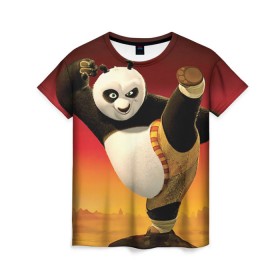 Женская футболка 3D с принтом Кунг фу панда в Белгороде, 100% полиэфир ( синтетическое хлопкоподобное полотно) | прямой крой, круглый вырез горловины, длина до линии бедер | kung fu | kung fu panda | panda | кунг фу | кунг фу панда | кунгфу | панда. кунг фу | по