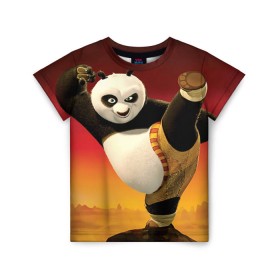 Детская футболка 3D с принтом Кунг фу панда в Белгороде, 100% гипоаллергенный полиэфир | прямой крой, круглый вырез горловины, длина до линии бедер, чуть спущенное плечо, ткань немного тянется | kung fu | kung fu panda | panda | кунг фу | кунг фу панда | кунгфу | панда. кунг фу | по