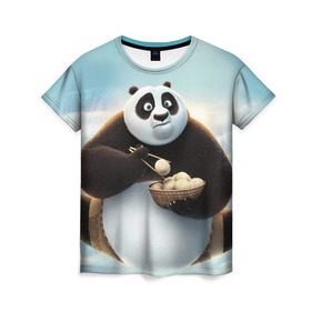 Женская футболка 3D с принтом Кунг фу панда в Белгороде, 100% полиэфир ( синтетическое хлопкоподобное полотно) | прямой крой, круглый вырез горловины, длина до линии бедер | панда