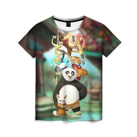 Женская футболка 3D с принтом Кунг фу панда в Белгороде, 100% полиэфир ( синтетическое хлопкоподобное полотно) | прямой крой, круглый вырез горловины, длина до линии бедер | kung fu | kung fu panda | panda | кунг фу | кунг фу панда | кунгфу | панда. кунг фу | по