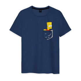 Мужская футболка хлопок с принтом Карманный Барт в Белгороде, 100% хлопок | прямой крой, круглый вырез горловины, длина до линии бедер, слегка спущенное плечо. | карманный барт pocket bart simpson homer симп