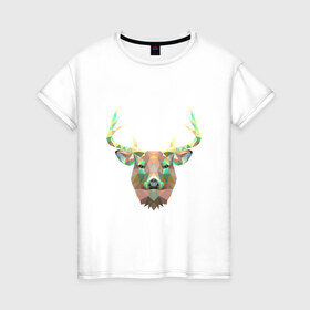 Женская футболка хлопок с принтом Олень (цветная мозаика) в Белгороде, 100% хлопок | прямой крой, круглый вырез горловины, длина до линии бедер, слегка спущенное плечо | голова | животное | мозаика | олень | рога | узор