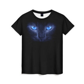 Женская футболка 3D с принтом Кошка с голубыми глазами в Белгороде, 100% полиэфир ( синтетическое хлопкоподобное полотно) | прямой крой, круглый вырез горловины, длина до линии бедер | глаза | кот | синий