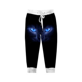 Детские брюки 3D с принтом Кошка с голубыми глазами в Белгороде, 100% полиэстер | манжеты по низу, эластичный пояс регулируется шнурком, по бокам два кармана без застежек, внутренняя часть кармана из мелкой сетки | глаза | кот | синий