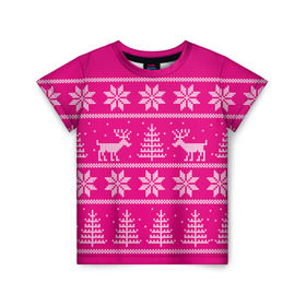 Детская футболка 3D с принтом Олени в горах в Белгороде, 100% гипоаллергенный полиэфир | прямой крой, круглый вырез горловины, длина до линии бедер, чуть спущенное плечо, ткань немного тянется | горы | ели | зима | новый год | олени | снег | снежинки