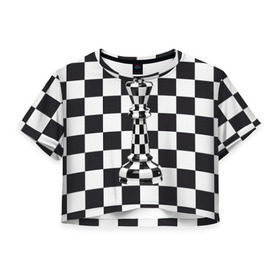 Женская футболка 3D укороченная с принтом Ферзь в Белгороде, 100% полиэстер | круглая горловина, длина футболки до линии талии, рукава с отворотами | клетки | ферзь | шахматная доска | шахматы