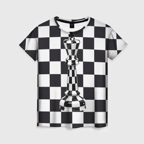 Женская футболка 3D с принтом Ферзь в Белгороде, 100% полиэфир ( синтетическое хлопкоподобное полотно) | прямой крой, круглый вырез горловины, длина до линии бедер | клетки | ферзь | шахматная доска | шахматы