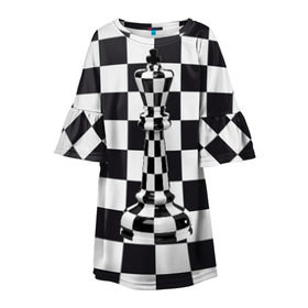 Детское платье 3D с принтом Ферзь в Белгороде, 100% полиэстер | прямой силуэт, чуть расширенный к низу. Круглая горловина, на рукавах — воланы | Тематика изображения на принте: клетки | ферзь | шахматная доска | шахматы