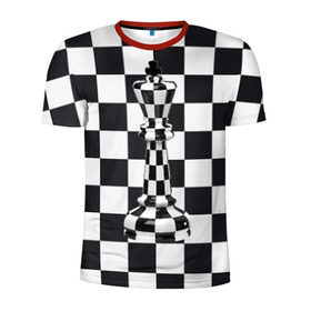 Мужская футболка 3D спортивная с принтом Ферзь в Белгороде, 100% полиэстер с улучшенными характеристиками | приталенный силуэт, круглая горловина, широкие плечи, сужается к линии бедра | Тематика изображения на принте: клетки | ферзь | шахматная доска | шахматы