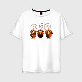 Женская футболка хлопок Oversize с принтом Не говорю - не вижу - не слышу в Белгороде, 100% хлопок | свободный крой, круглый ворот, спущенный рукав, длина до линии бедер
 | 2016 | год | зима | мартышка | новогодний | новый | обезьяна | обезьянка | подарок | с новым годом