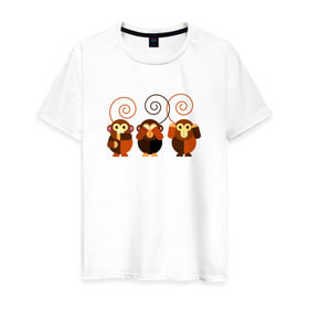 Мужская футболка хлопок с принтом Не говорю - не вижу - не слышу в Белгороде, 100% хлопок | прямой крой, круглый вырез горловины, длина до линии бедер, слегка спущенное плечо. | 2016 | год | зима | мартышка | новогодний | новый | обезьяна | обезьянка | подарок | с новым годом