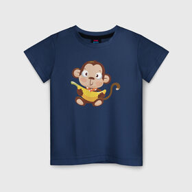 Детская футболка хлопок с принтом Обезьянка с бананом в Белгороде, 100% хлопок | круглый вырез горловины, полуприлегающий силуэт, длина до линии бедер | 2016 | год | зима | мартышка | новогодний | новый | обезьяна | обезьянка | подарок | с новым годом
